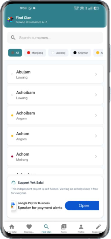 Yek Salai App Surname Directory