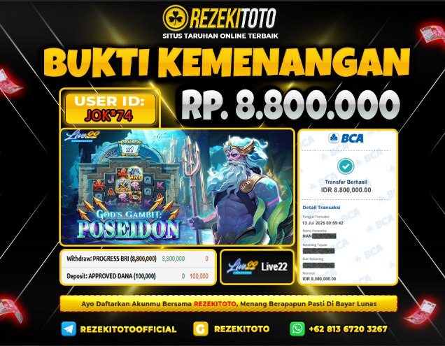 BUKTI KEMENANGAN 13 JULI 2025 GODS GAMBIT POSEIDON 8 JUTA 