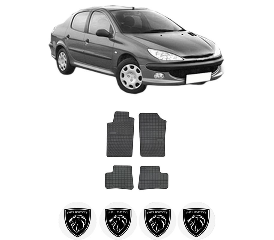 Set covorase presuri PEUGEOT 206 Saloon din 2007-2008, auto, din cauciuc thermoplastic, 4 Stickere auto cu PEUGEOT
