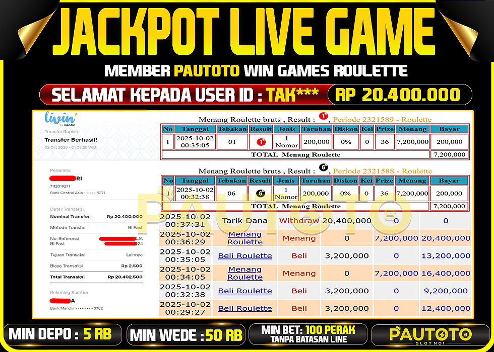 BUKTI JACKPOT LUNAS PAUTOTO