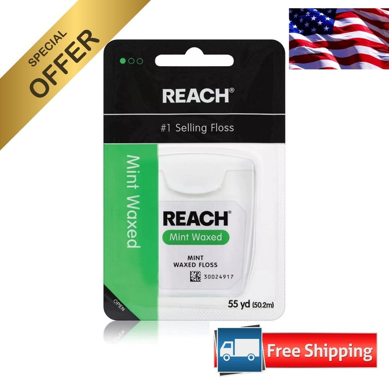 REACH Waxed Dental Floss, Mint, Shred-Resistant, Deep Cleaning 55
