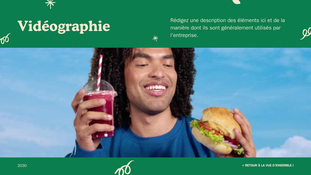 Présentation Charte Graphique Alimentation et Restaurant dans un style Nostalgique Audacieux en Vert Bleu et Jaune