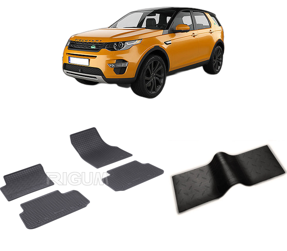 Set covorase auto LAND ROVER DISCOVERY SPORT din 01.2015-PREZENT, cu covoras tunel median, CAROSERIE SUV, Presuri cauciuc 100%, compatibil cu autoturismul LAND ROVER DISCOVERY SPORT, Rigum