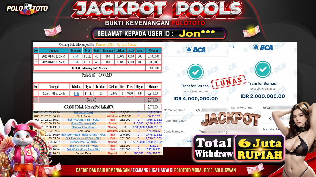 POLOTOTO JACKPOT TOGEL PASARAN JAKARTA & TOTO MACAU Rp.6,000.000,-