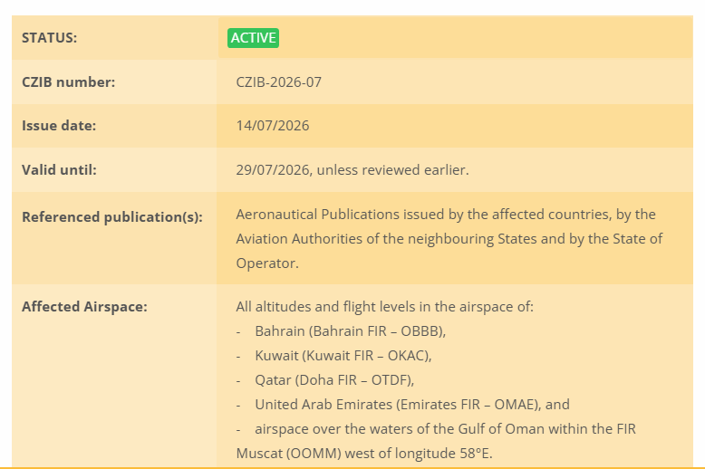 EASA ha emitido un nuevo CZIB aconsejando a los operadores evitar - Foro Oriente Próximo y Asia Central