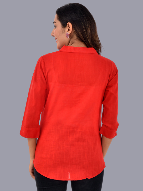 Buy 3/4 sleeve red cotton women shirt | Plain women cotton shirt | Solid  Shirt Online at QuaClo