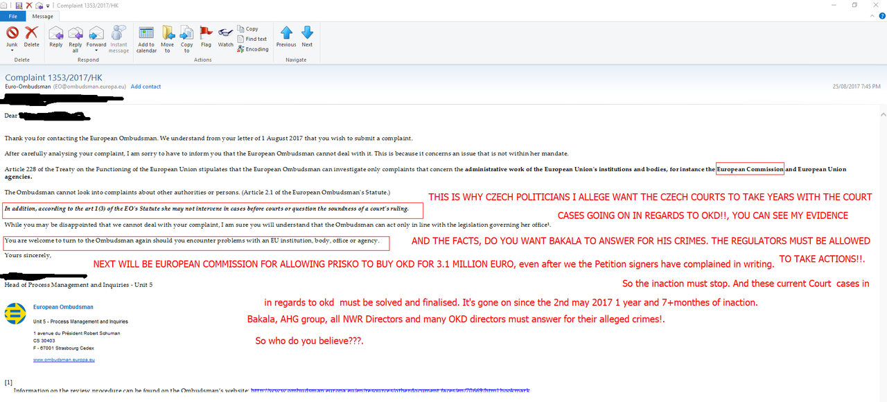 16 Dec 2017 European Ombudsman letter to Aussie dated 25 August 