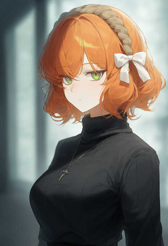 depth of field, 1girl, ishmael (limbus company), short hair, orange hair, {{gree s-3462172881