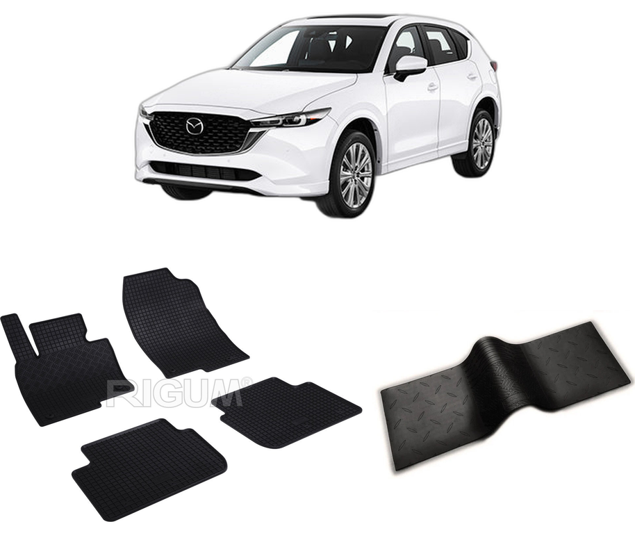 Set covorase auto MAZDA CX -5 (KF) FACELIFT din 2022-PREZENT, cu covoras tunel median, CAROSERIE SUV, Presuri cauciuc 100%, compatibil cu autoturismul MAZDA CX -5 (KF) FACELIFT, Rigum