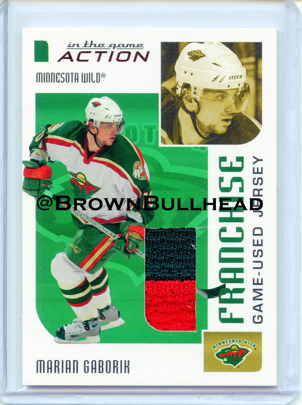 2003-04 ITG Action Jerseys #M-255 [Marian Gaborik] [Minnesota Wild] [Franchise] [~100] [swatch=green