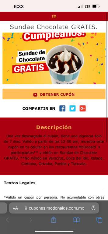 McDonalds: Helado Sunday McDonald gratis 
