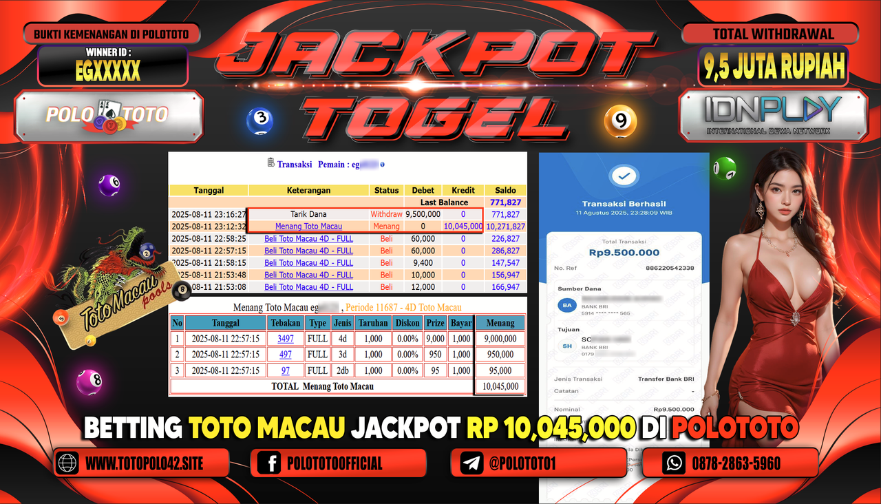 POLOTOTO JACKPOT TOGEL TOTO MACAU Rp.9.500.000,-LUNAS