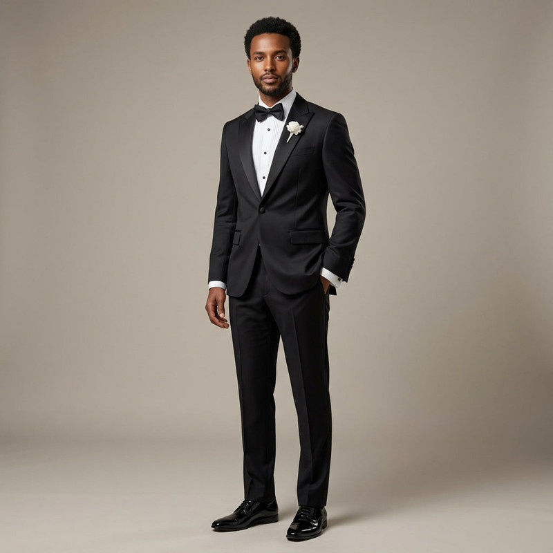 Slim-fit light grey wool suit on a well-dressed man in modern office