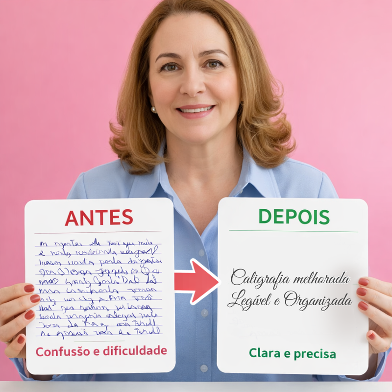 Caderno de caligrafia e caneta