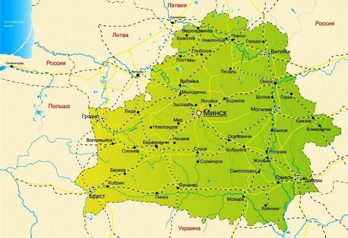 Белоруссия на карте Белоруссия на карте
