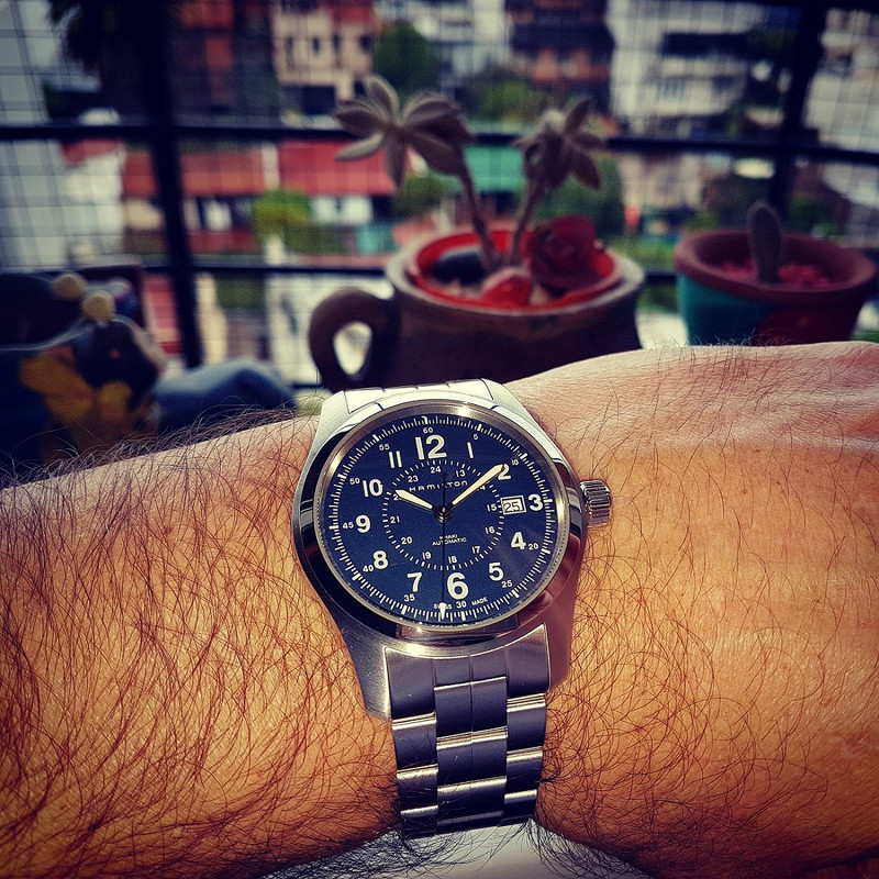 Hamilton Khaki Field Auto 42 mm 100M Blue Dial Bracelet #H706051