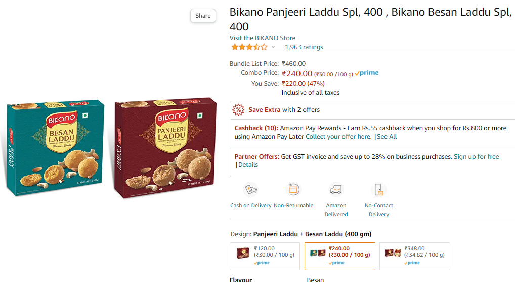 Bikano Panjeeri Laddu Spl, 400 , Bikano Besan Laddu Spl, 400