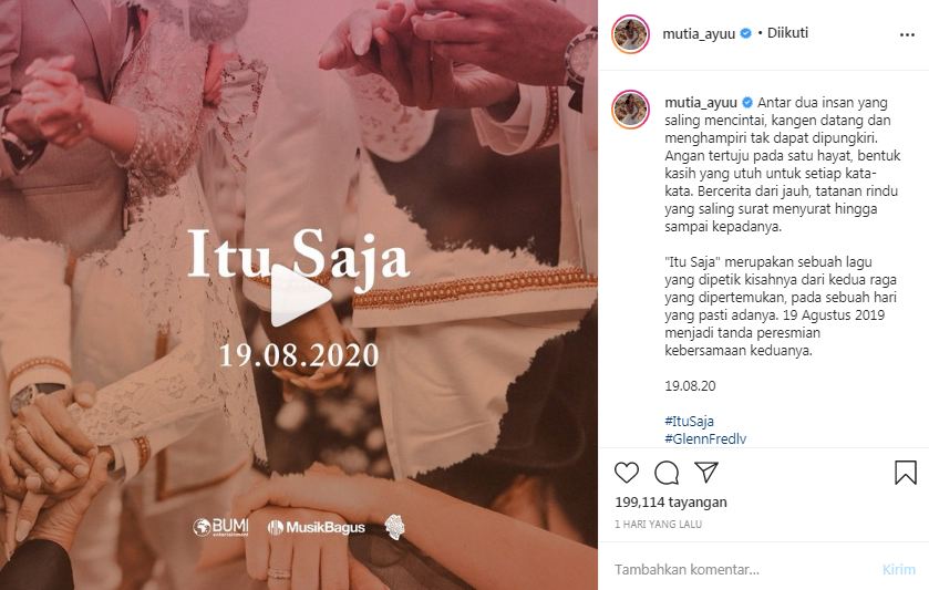 Mutia Ayu akan merilis lagu berjudul Itu Saja di peringatan anniversarynya dengan mendiang Glenn Fredly