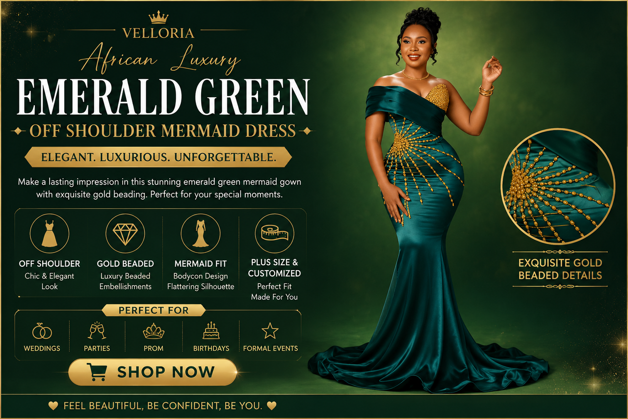 African Emerald Green Off Shoulder Mermaid Evening Dress