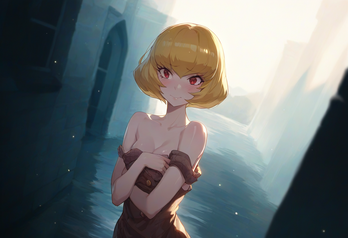 1girl, clementine, overlord, blonde hair, short hair, red eyes, small breasts, b s-2714319543