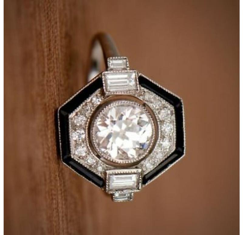 25 1213 round cut full bezel Blue wax vintage ring black enamel side baguette mina polish shankmi
