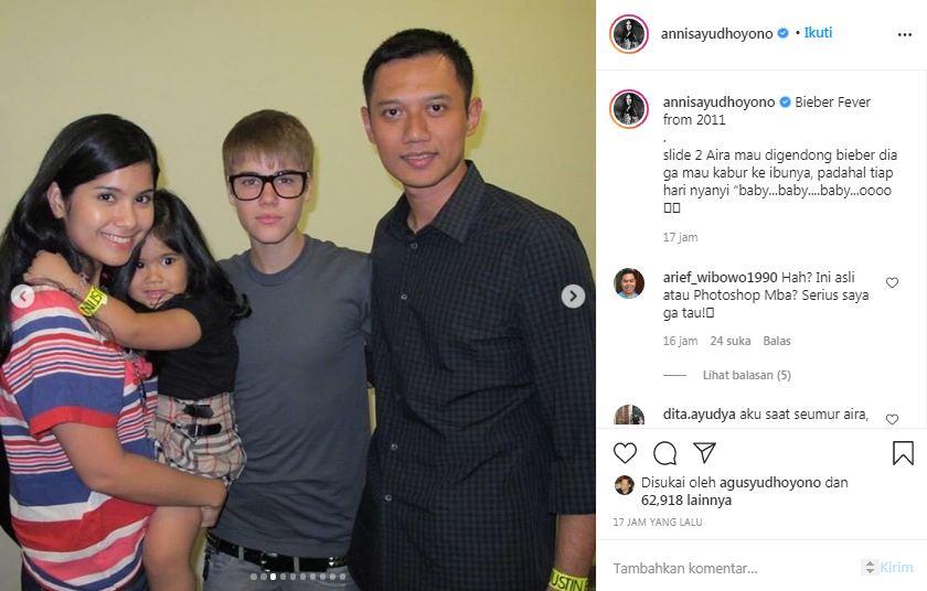 Annisa Pohan, Almira, Agus Harimurti Yudhoyono, dan Justin Bieber (Instagram/annisayudhoyono)