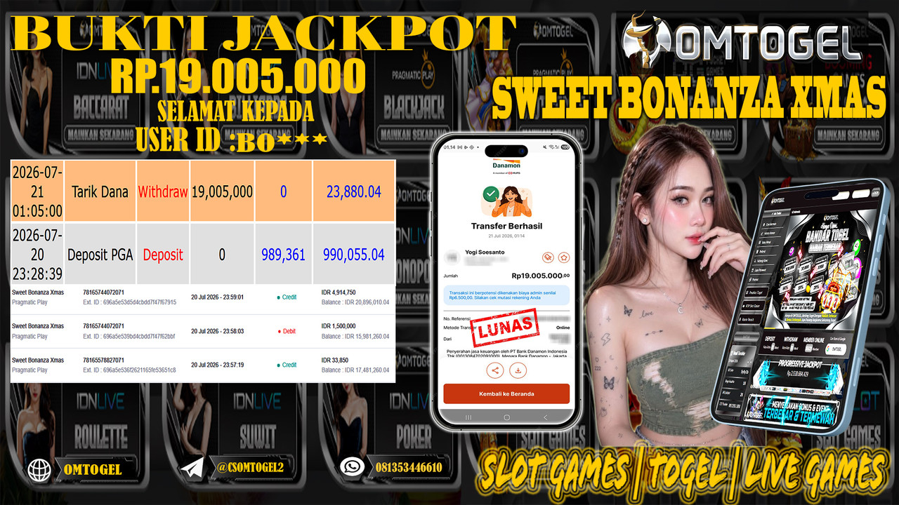 OMTOGEL JACKPOT PRAGMATICPLAY SWEET BONANZA XMAS  Rp,19,005,000,- DIBAYAR LUNAS