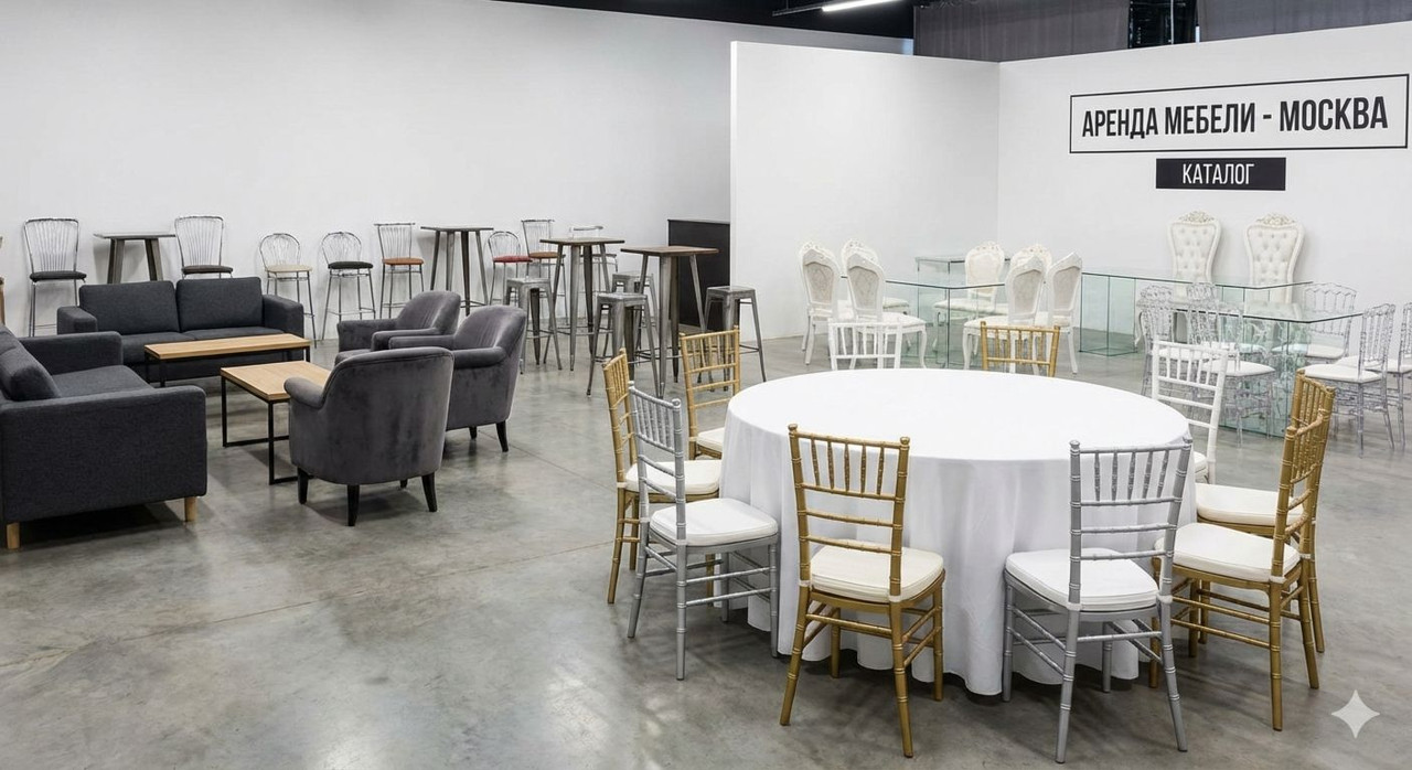 Каталог мебели для аренды на мероприятия - столы, стулья, диваны