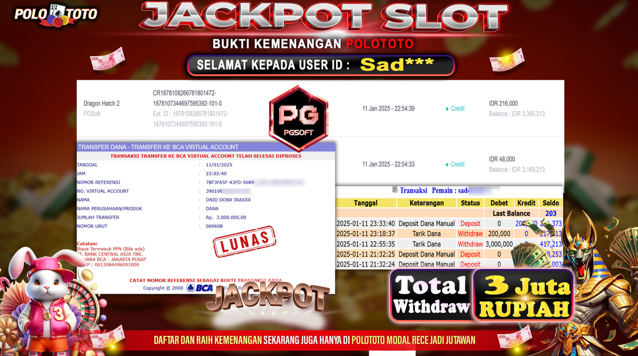 POLOTOTO JACKPOT SLOT DRAGON HATCH 2 Rp.3,000.000,-