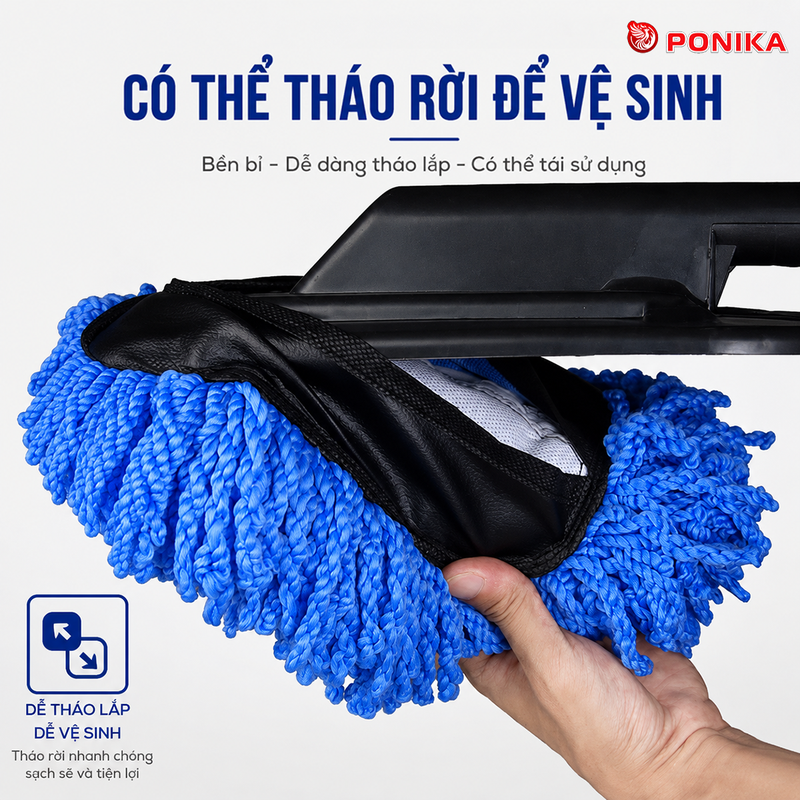 Đầu chổi có thể tháo rời để vệ sinh
