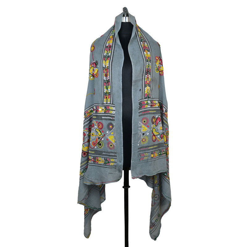 Women's Cotton Dupatta Wrap Stole Mirror Work Embroidery Ethinic Scarves Chunni - Picture 59 of 103