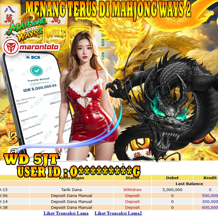 Bukti Kemenangan Member Marontoto Sebesar 5,000,000 JuTa