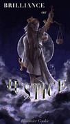 digital art of financier cookie in her Brilliance of Justice costume posing like a statue of Lady Justice.