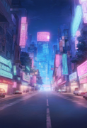 _neon lights, pink lights, road, city,  {{Shinkai Makoto style}},best quality, a s-3242976936