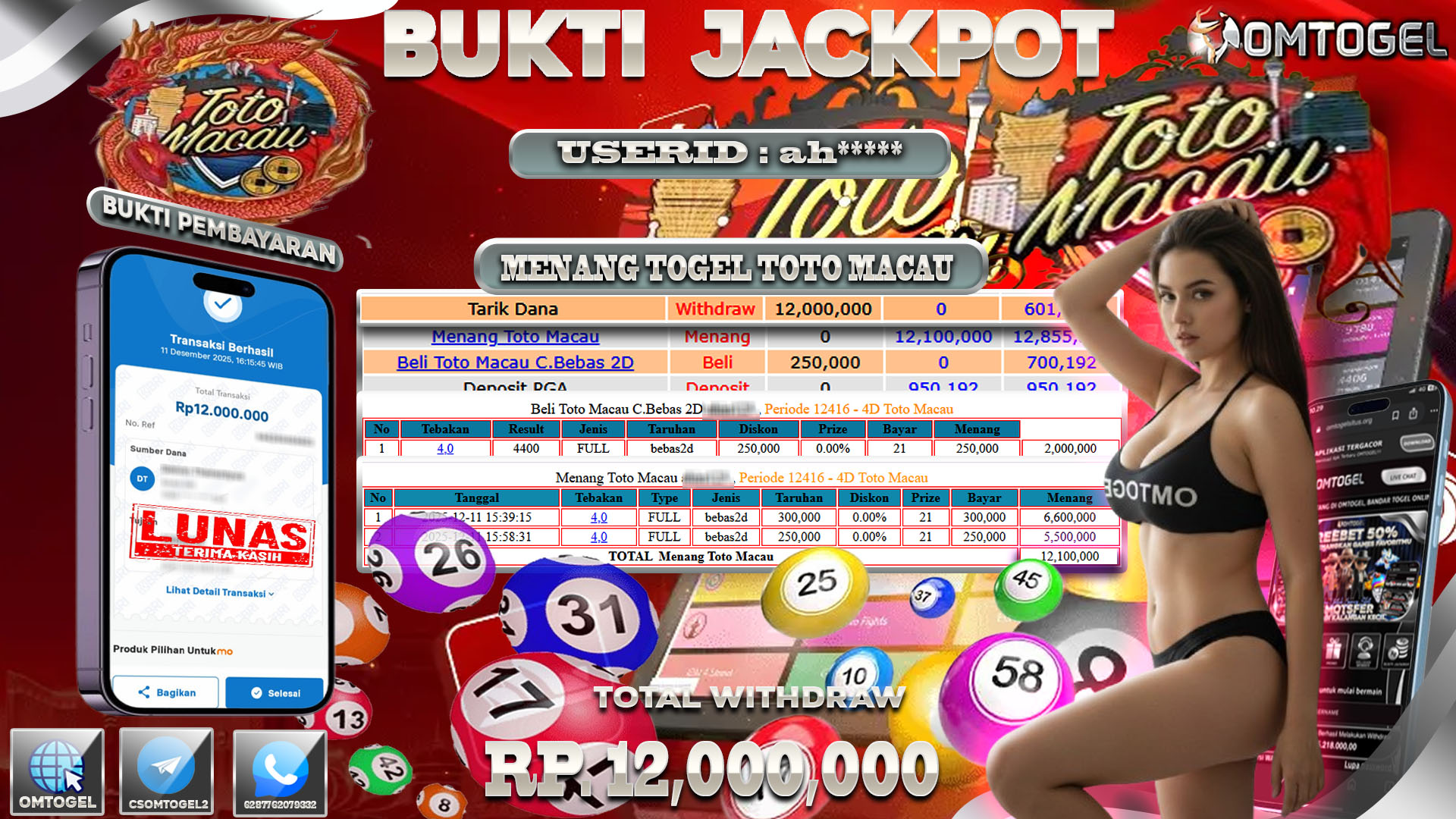 OMTOGEL JACKPOT TOGEL TOTOMACAU4D ,12 JUTA DI BAYAR LUNAS ,-