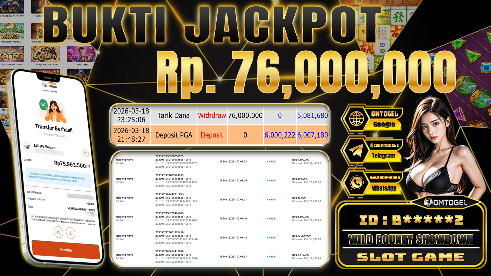 OMTOGEL JACKPOT PG SOFT MAHJONG WAYS, 76 JUTA DI BAYAR LUNAS ,-