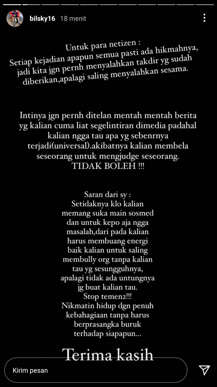 Billy Syahputra tulis pesan untuk netizen 