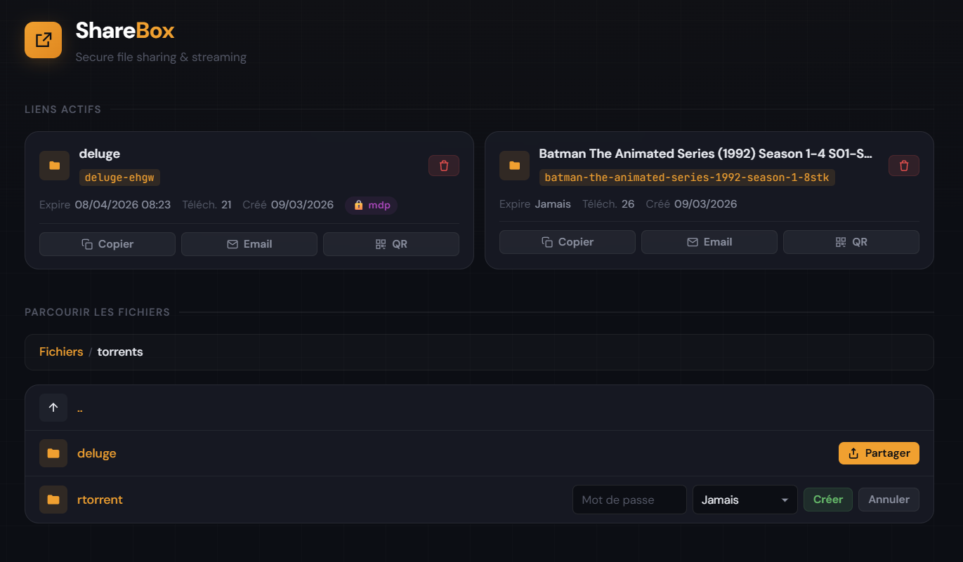 ShareBox - Panneau d'administration