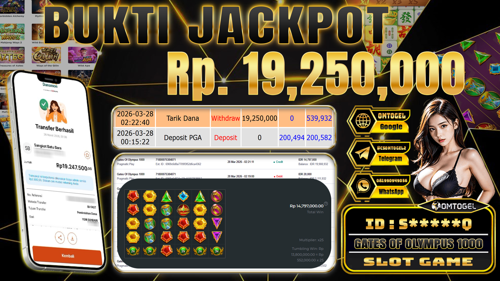 OMTOGEL JACKPOT PRAGMATIC PLAY GATES OF OLYMPUS 1000,19 JUTA DI BAYAR LUNAS ,-