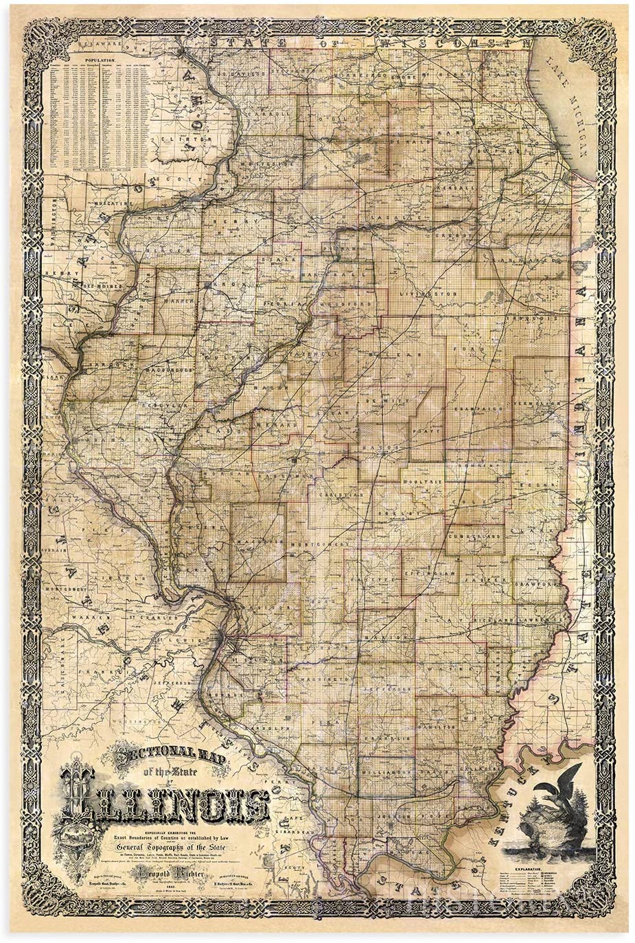 1861 Illinois State Map Print - Vintage State of Illinois Wall Art ...