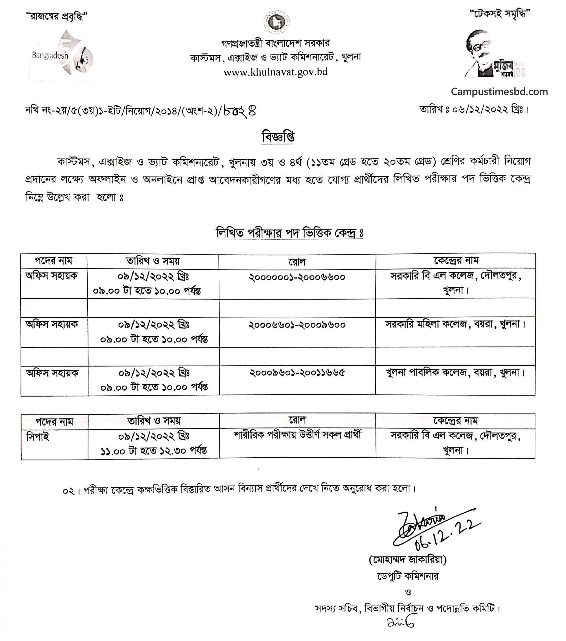 Khulna vat Exam Date 2022