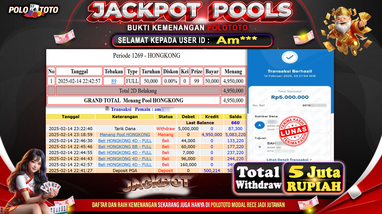 POLOTOTO JACKPOT TOGEL PASARAN HONGKONG Rp.5.000.000,-