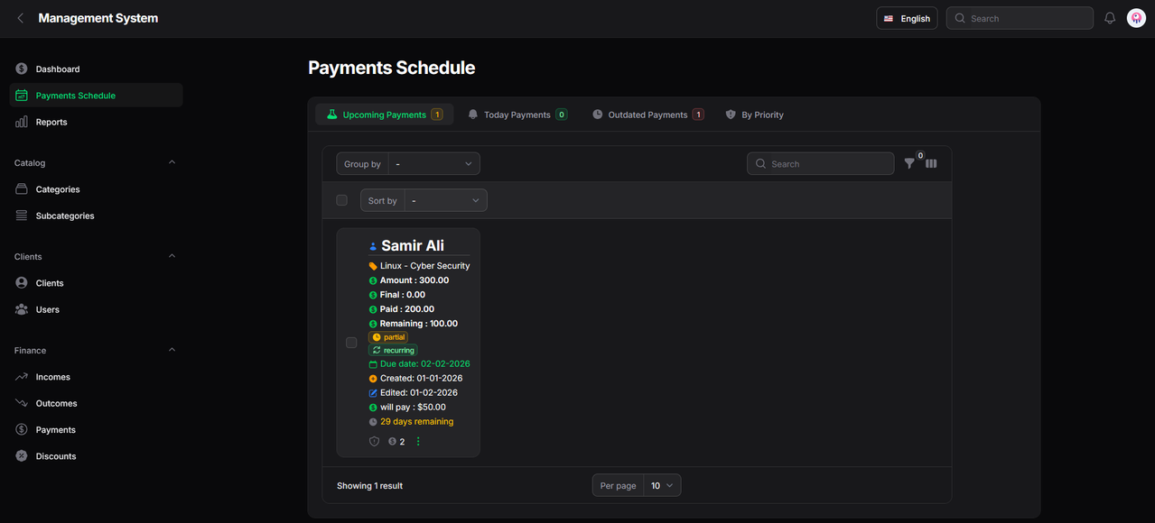 Payments Schedule