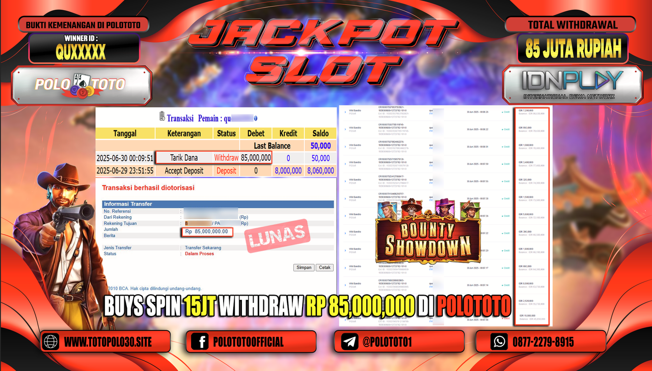 POLOTOTO JACKPOT SLOT WILD BOUNTY SHOWDOWN Rp.85.000.000,-