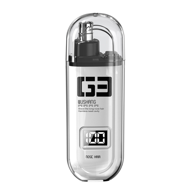 White Painless Electric Nose & Ear Hair Trimmer - USB-C Rechargeable Grooming Tool with LED Battery Display for Men and Women