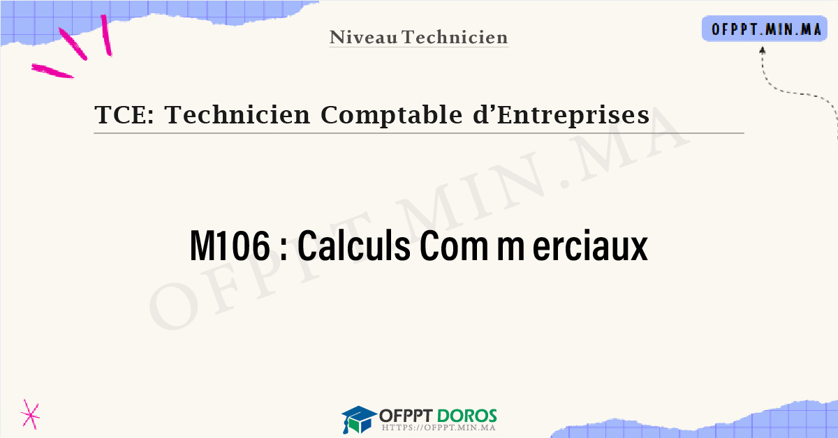 Sommaire détaillé du cours Calculs Commerciaux M106 OFPPT - Structure du module