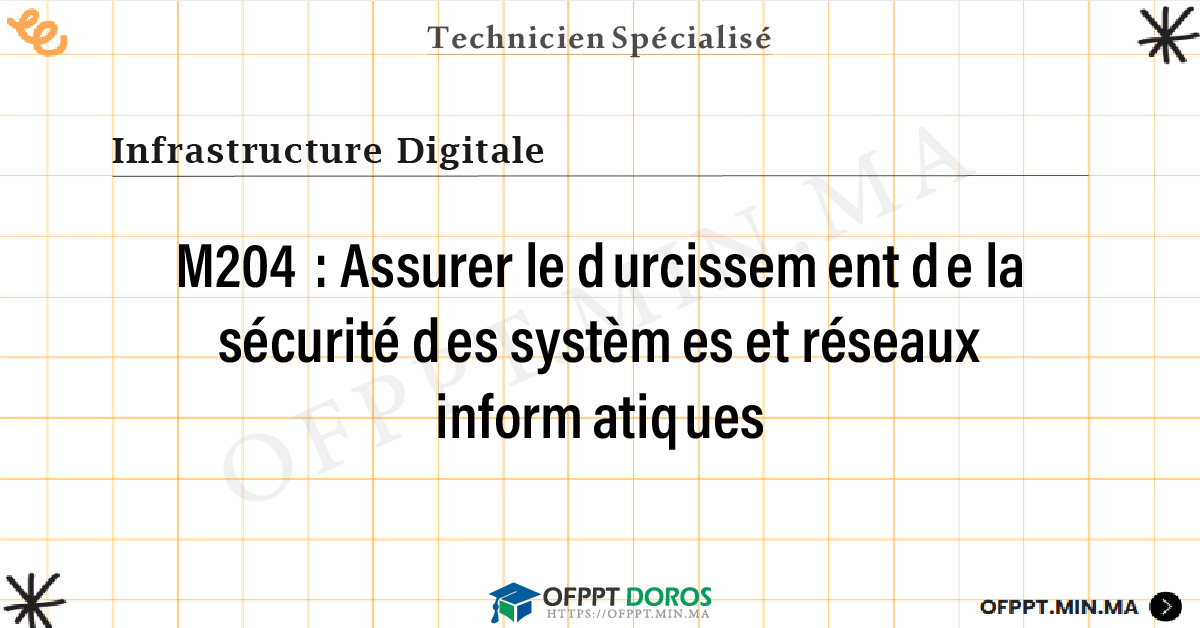 Sommaire détaillé du cours Assurer le durcissement de la sécurité des systèmes et réseaux informatiques M204 OFPPT - Structure du module