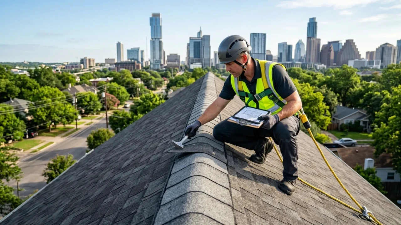 Roof ridge cap shingle inspection Austin Texas