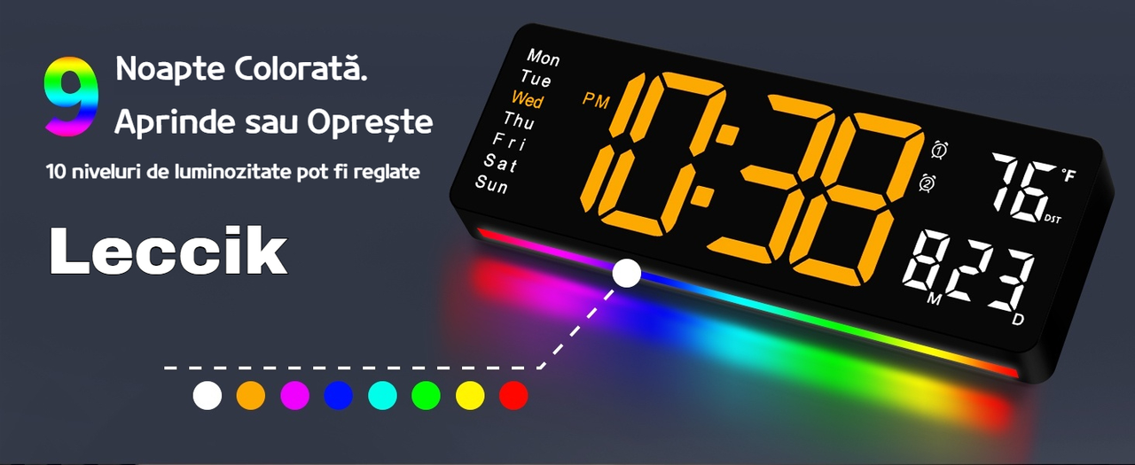 Ceas de perete digital Leccik cu afisaj clar al orei si design modern