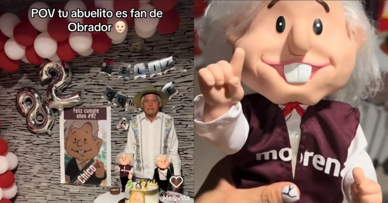 Abuelito se celebra su cumpleaños con temática de AMLO y enciende controversia